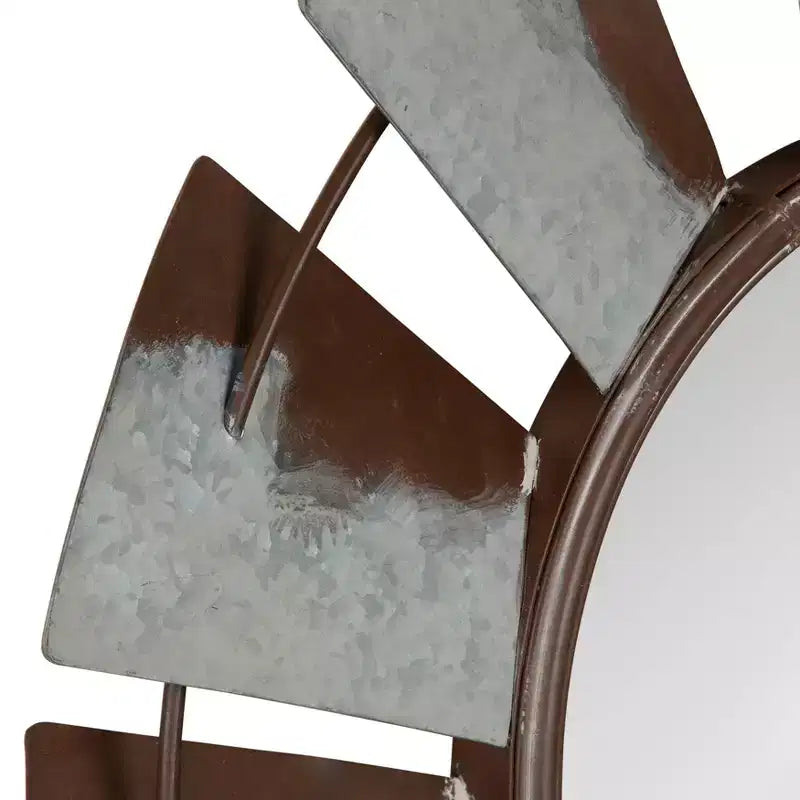 Specchio da parete rotondo in metallo con mulino a vento, 32", argento, singolo