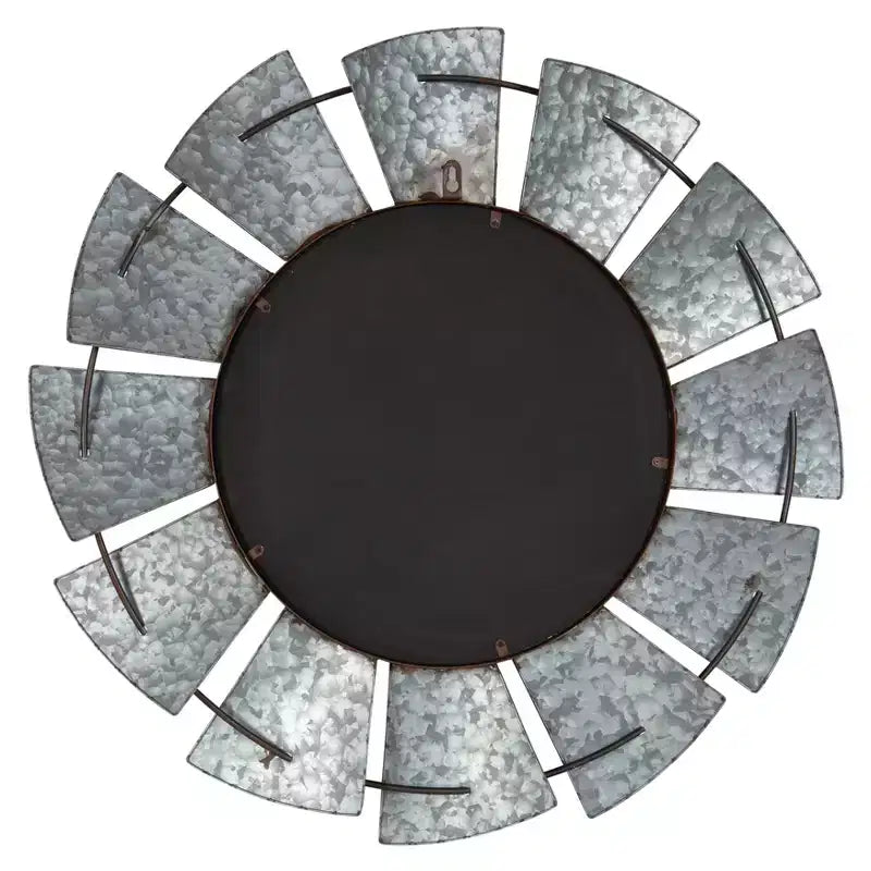 Specchio da parete rotondo in metallo con mulino a vento, 32", argento, singolo