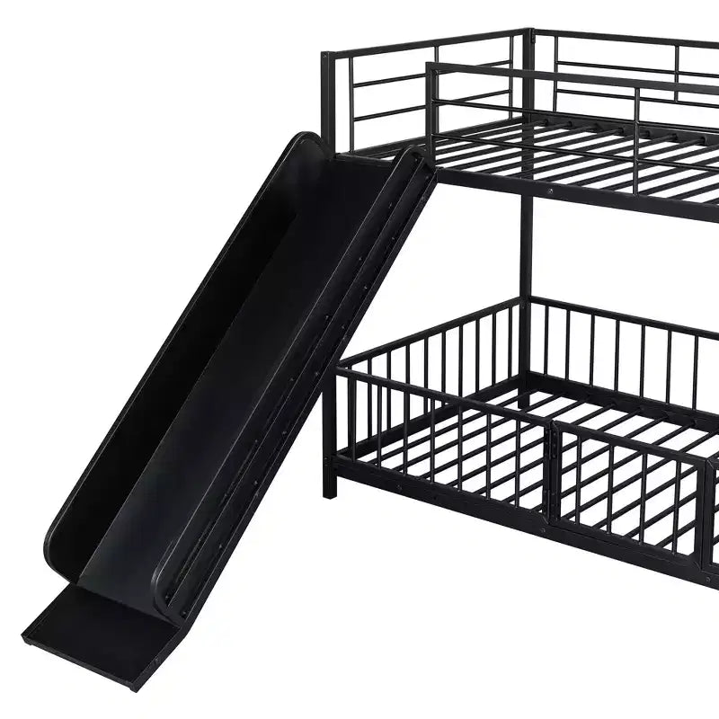 Letto a castello in metallo bianco/nero con scivolo e sponde di protezione, per 2 bambini