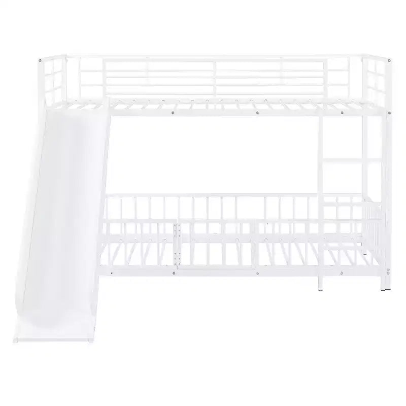 Letto a castello in metallo bianco/nero con scivolo e sponde di protezione, per 2 bambini
