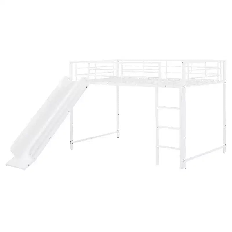 Letto a castello in metallo bianco/nero con scivolo e sponde di protezione, per 2 bambini