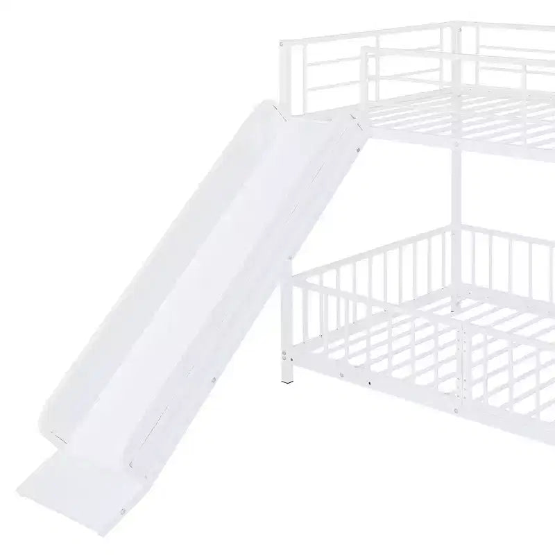Letto a castello in metallo bianco/nero con scivolo e sponde di protezione, per 2 bambini
