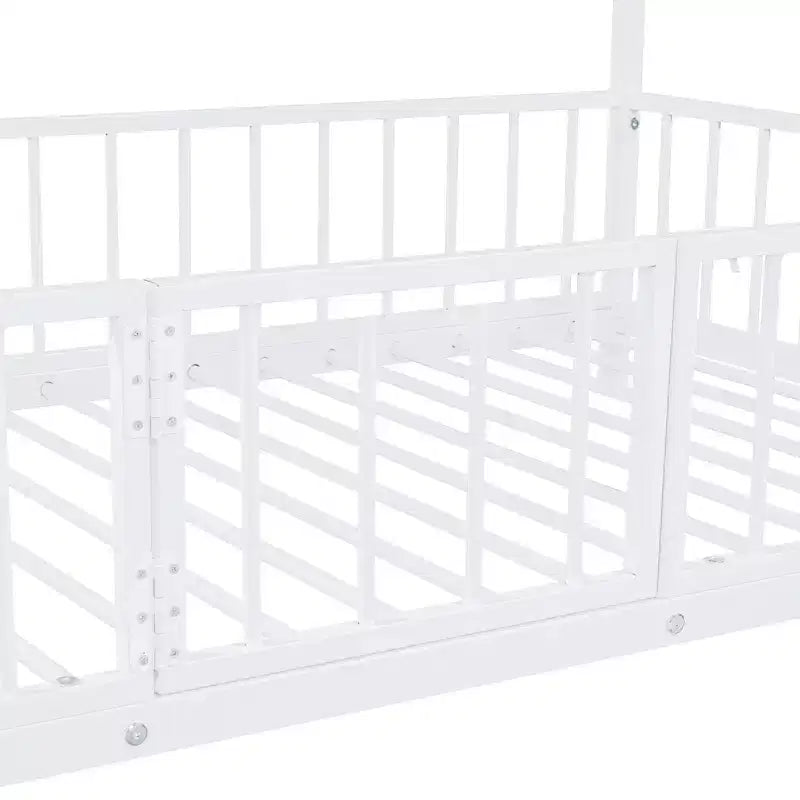 Letto a castello in metallo bianco/nero con scivolo e sponde di protezione, per 2 bambini