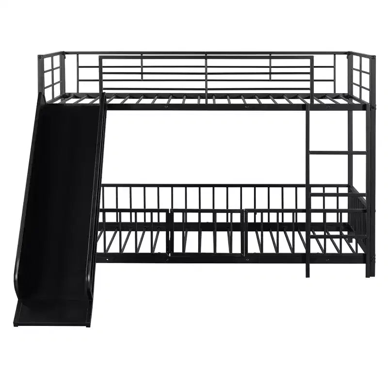 Letto a castello in metallo bianco/nero con scivolo e sponde di protezione, per 2 bambini
