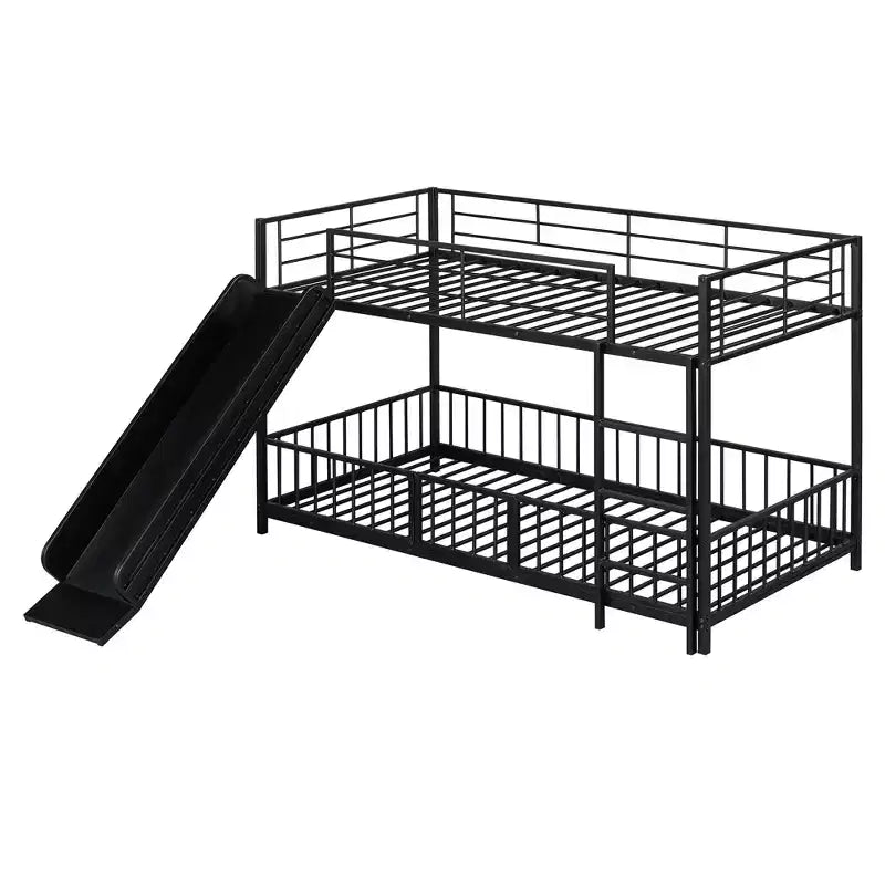 Letto a castello in metallo bianco/nero con scivolo e sponde di protezione, per 2 bambini