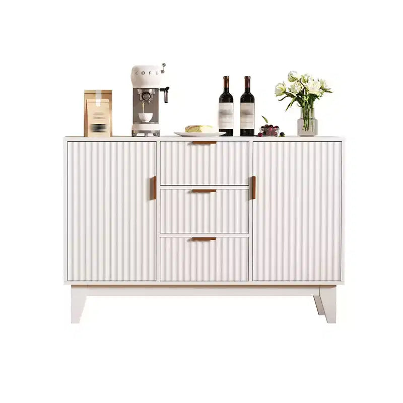Madia a Buffet in Quercia/Bianco con Ante Scanalate, 120 cm, 3 Cassetti e 2 Ante