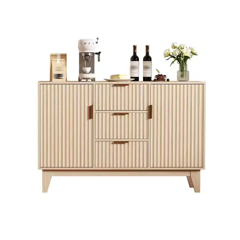Madia a Buffet in Quercia/Bianco con Ante Scanalate, 120 cm, 3 Cassetti e 2 Ante