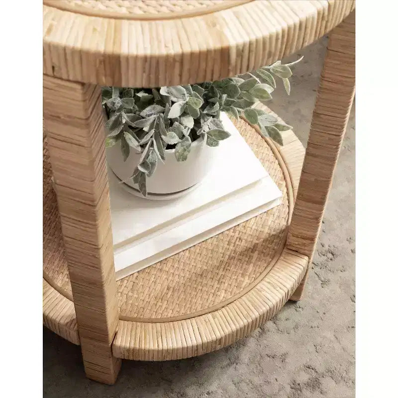 Tavolino in Rattan Tondo Marrone, Singolo