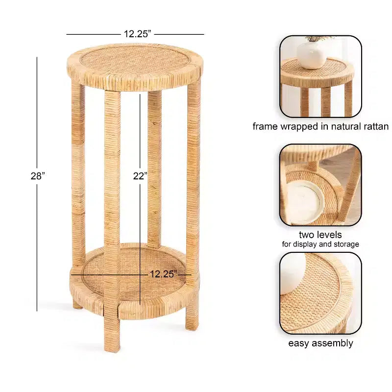 Tavolino in Rattan Tondo Marrone, Singolo