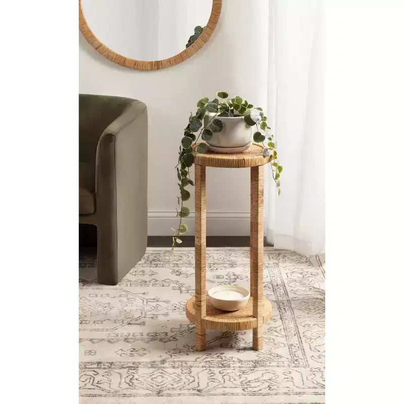 Tavolino in Rattan Tondo Marrone, Singolo
