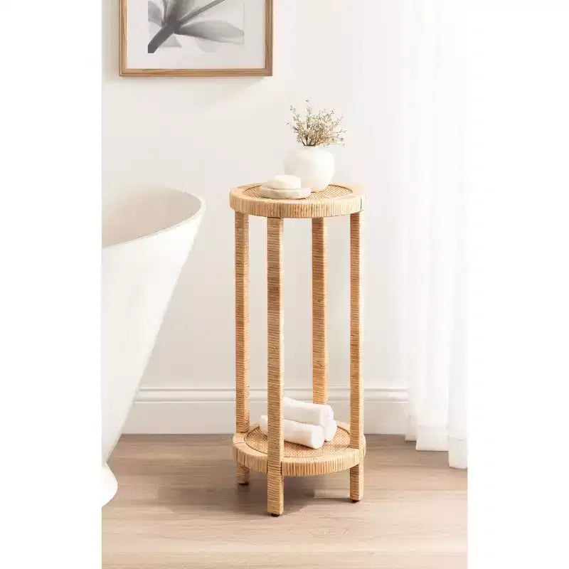 Tavolino in Rattan Tondo Marrone, Singolo