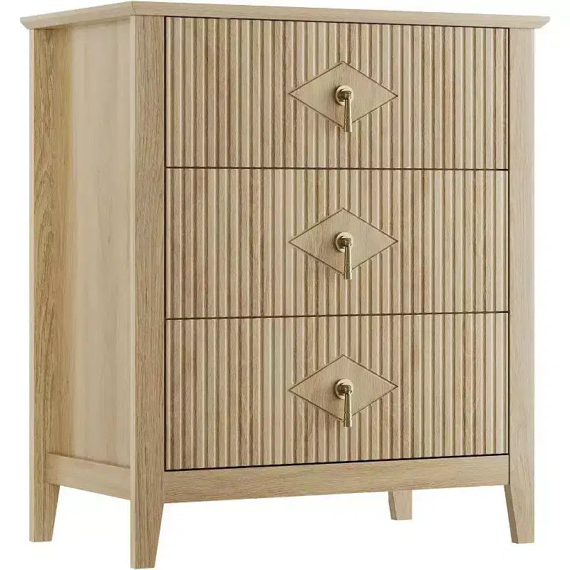 Cassettiera scanalata a 3 cassetti da 27,6" – Verde mela / Colore legno