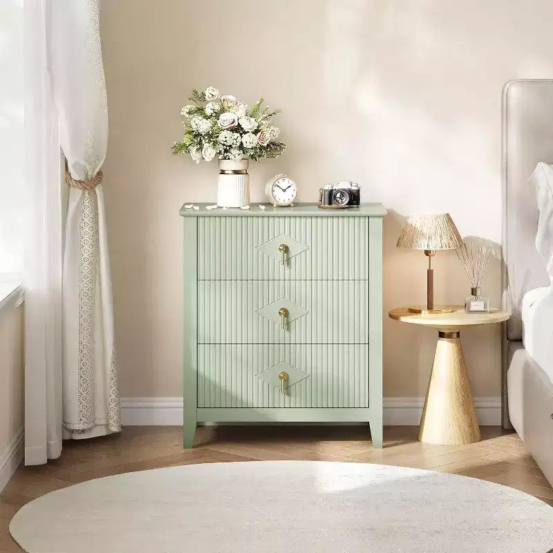 Acekool 27.6 3-Drawer Fluted Dresser, Wide Storage Organizer Cabinet, Entryway & Bedroom