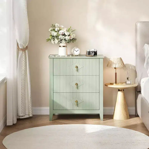 Acekool 27.6 3-Drawer Fluted Dresser, Wide Storage Organizer Cabinet, Entryway & Bedroom