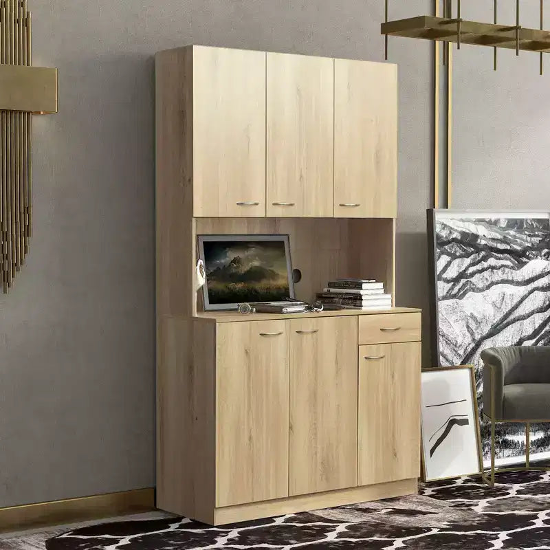 Armadio alto multiuso con 6 ante e 1 cassetto, per montaggio da 1 persona, nei colori Nero / Rovere / Noce / Bianco