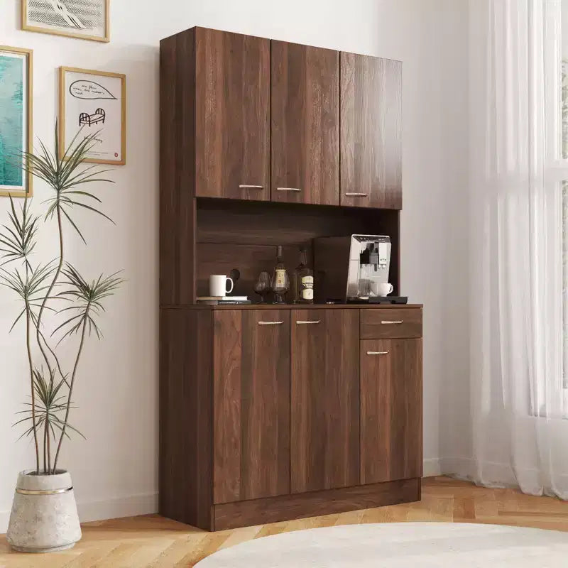 Armadio alto multiuso con 6 ante e 1 cassetto, per montaggio da 1 persona, nei colori Nero / Rovere / Noce / Bianco