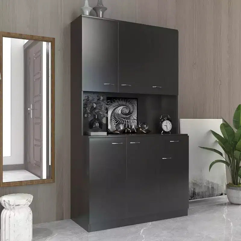 Armadio alto multiuso con 6 ante e 1 cassetto, per montaggio da 1 persona, nei colori Nero / Rovere / Noce / Bianco