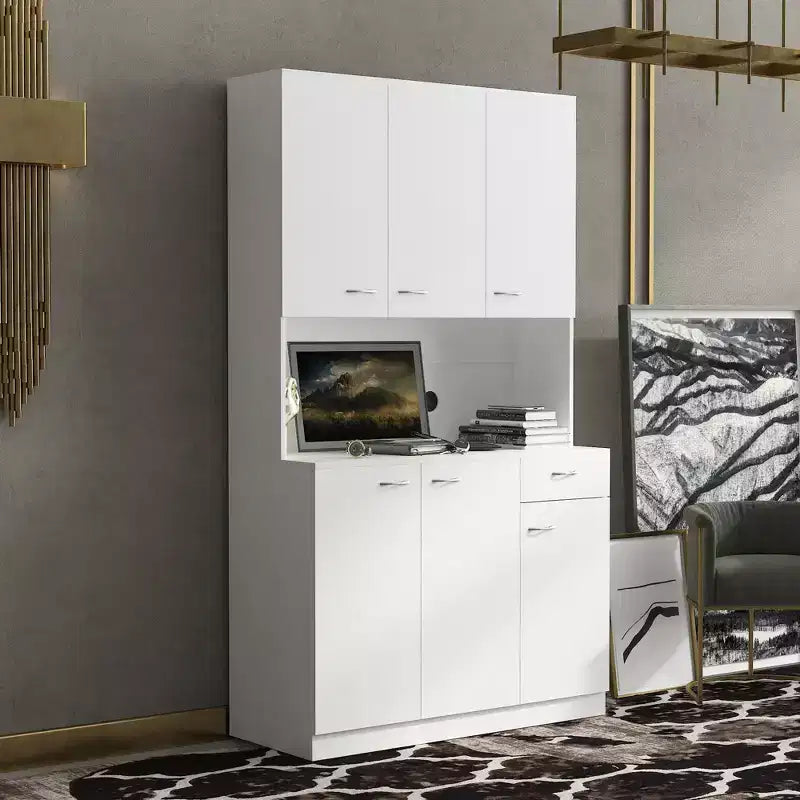 Armadio alto multiuso con 6 ante e 1 cassetto, per montaggio da 1 persona, nei colori Nero / Rovere / Noce / Bianco