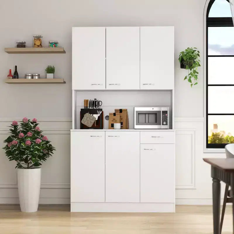 Armadio alto multiuso con 6 ante e 1 cassetto, per montaggio da 1 persona, nei colori Nero / Rovere / Noce / Bianco