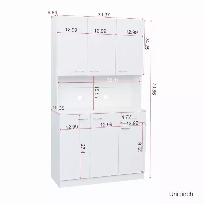 Armadio alto multiuso con 6 ante e 1 cassetto, per montaggio da 1 persona, nei colori Nero / Rovere / Noce / Bianco