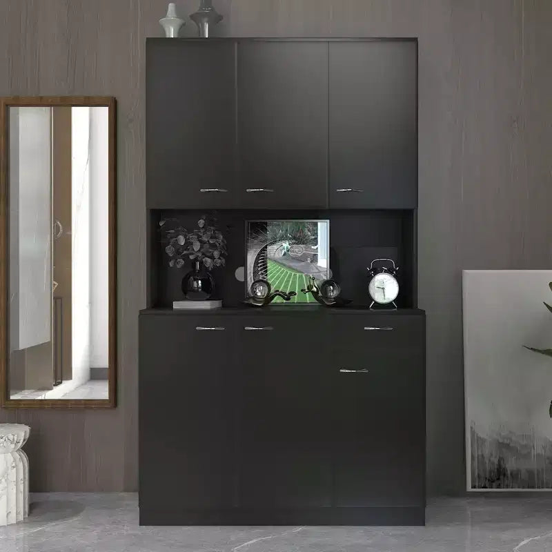 Armadio alto multiuso con 6 ante e 1 cassetto, per montaggio da 1 persona, nei colori Nero / Rovere / Noce / Bianco