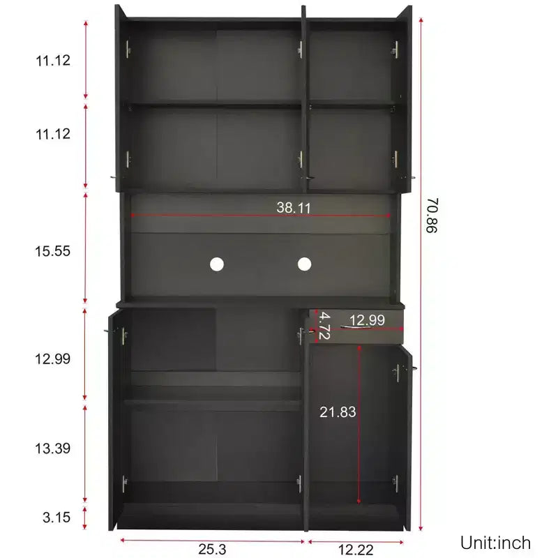 Armadio alto multiuso con 6 ante e 1 cassetto, per montaggio da 1 persona, nei colori Nero / Rovere / Noce / Bianco