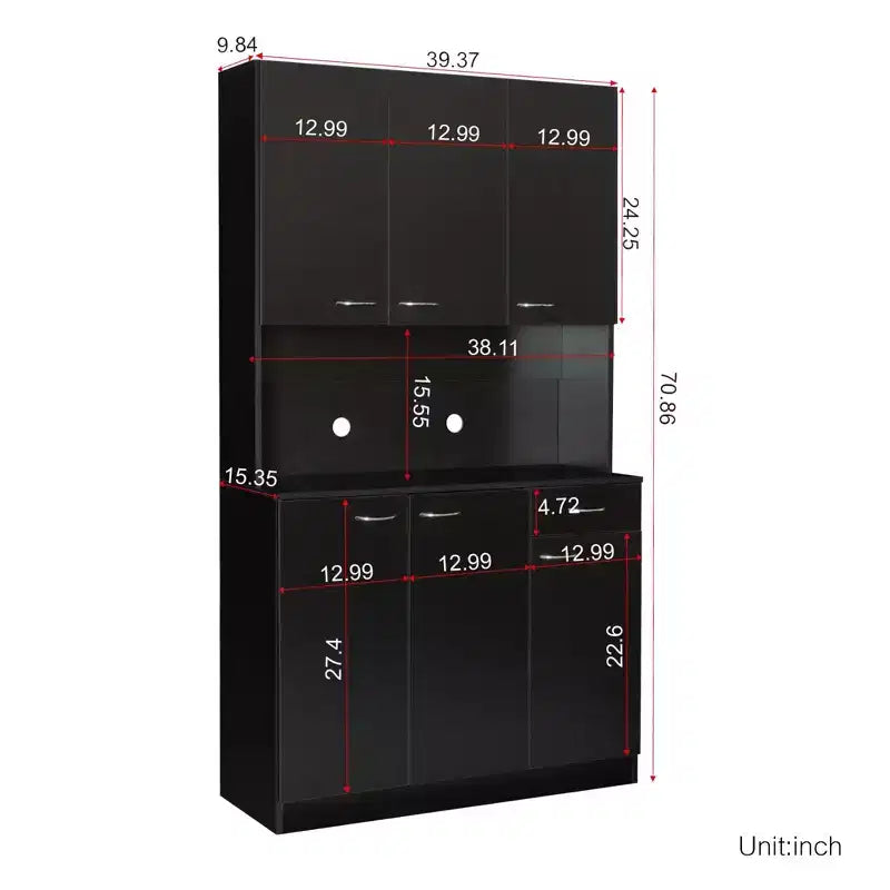 Armadio alto multiuso con 6 ante e 1 cassetto, per montaggio da 1 persona, nei colori Nero / Rovere / Noce / Bianco