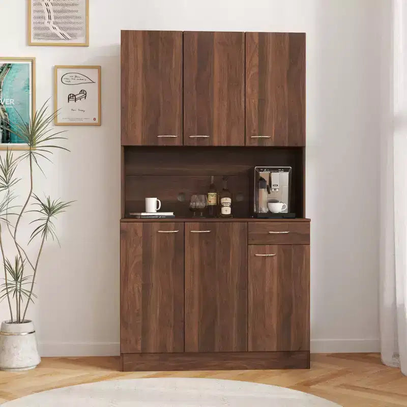 Okak Tall Cabinet, Kitchen Cabinet with Six Doors and One Drawer, Cabinet for Kitchen, Dining Room, Living Room, Bedroom
