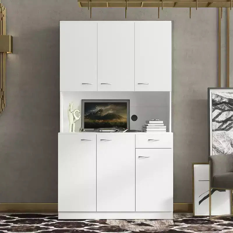 Armadio alto multiuso con 6 ante e 1 cassetto, per montaggio da 1 persona, nei colori Nero / Rovere / Noce / Bianco