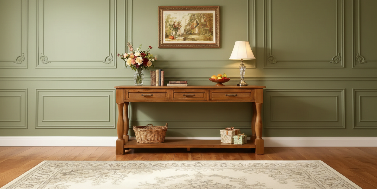 Hostack 63'' Long Wood Console Table with 3 Drawers and 1 Bottom Shelf for Entryway and Hallway, Brown