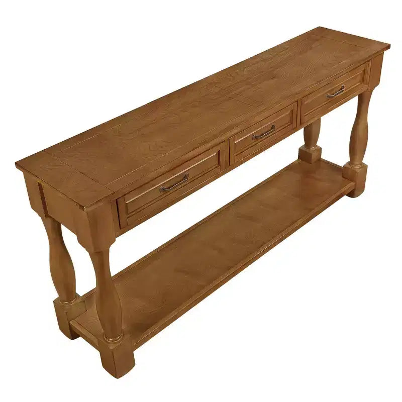 Consolle marrone in legno di pino da 63'' con 3 cassetti e ripiano, montaggio da 1 persona