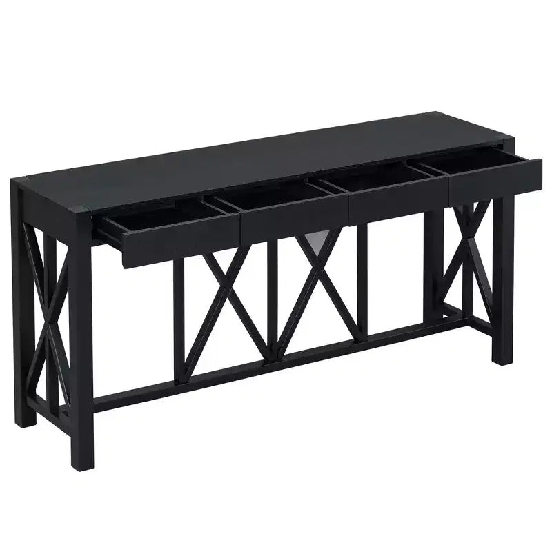 Tavolo consolle nero da 152 cm con 4 cassetti e ripiano aperto – Montaggio per 1 persona