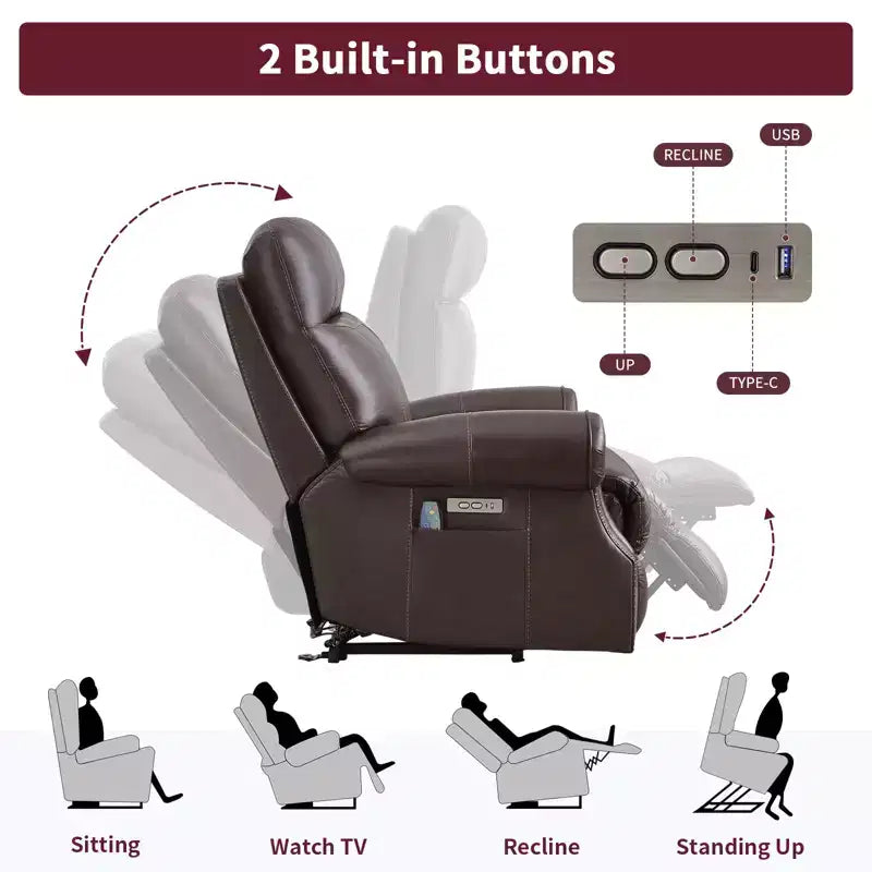 Poltrona reclinabile Bestier con sollevamento elettrico in vera pelle con porta USB, poltrona reclinabile di lusso a dondolo con massaggio per soggiorno, camera da letto, home theater
