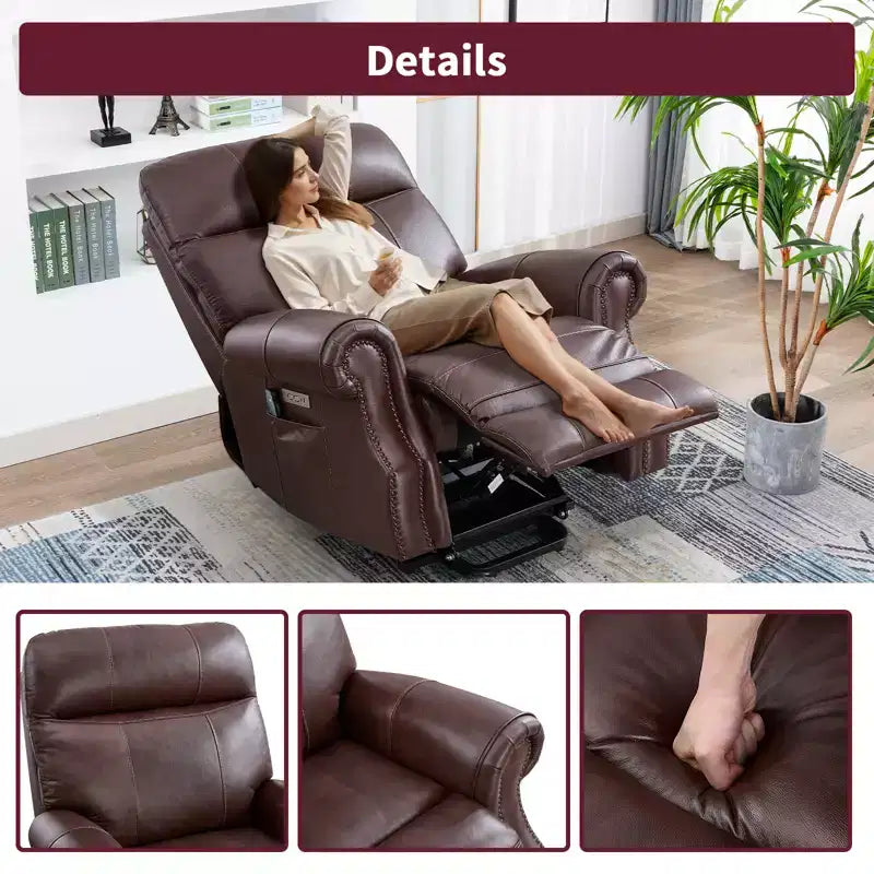 Poltrona reclinabile Bestier con sollevamento elettrico in vera pelle con porta USB, poltrona reclinabile di lusso a dondolo con massaggio per soggiorno, camera da letto, home theater