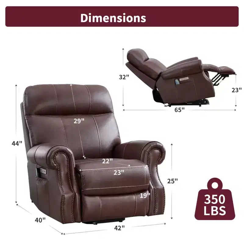 Poltrona reclinabile Bestier con sollevamento elettrico in vera pelle con porta USB, poltrona reclinabile di lusso a dondolo con massaggio per soggiorno, camera da letto, home theater