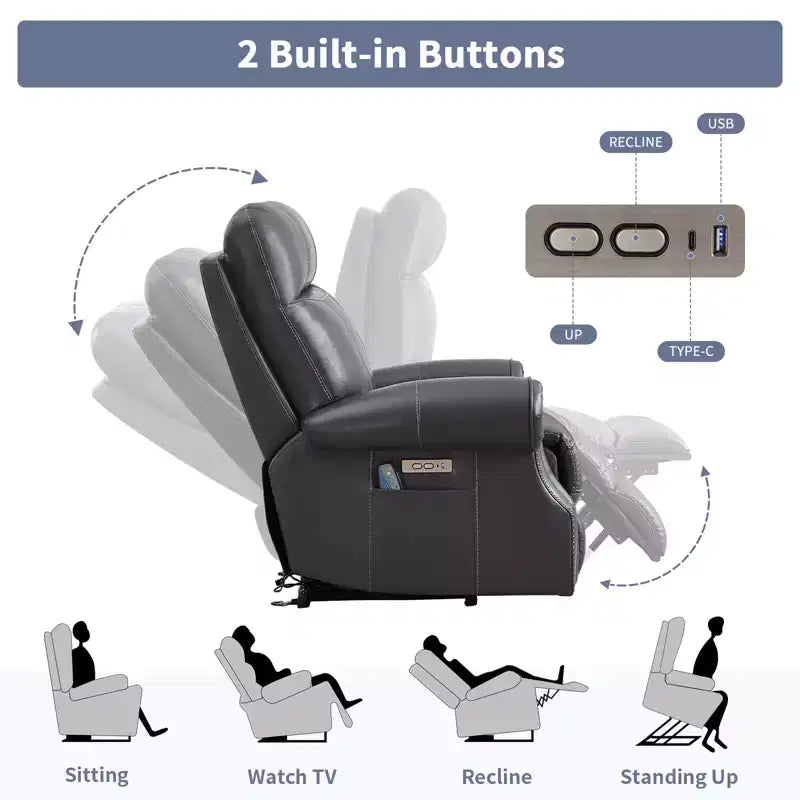 Poltrona reclinabile Bestier con sollevamento elettrico in vera pelle con porta USB, poltrona reclinabile di lusso a dondolo con massaggio per soggiorno, camera da letto, home theater