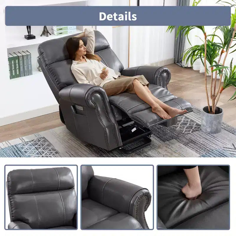 Poltrona reclinabile Bestier con sollevamento elettrico in vera pelle con porta USB, poltrona reclinabile di lusso a dondolo con massaggio per soggiorno, camera da letto, home theater