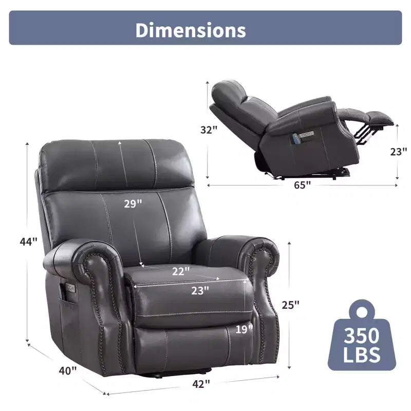 Poltrona reclinabile Bestier con sollevamento elettrico in vera pelle con porta USB, poltrona reclinabile di lusso a dondolo con massaggio per soggiorno, camera da letto, home theater
