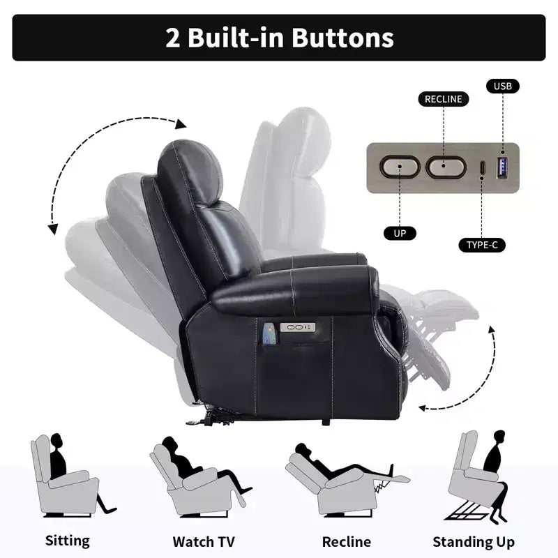 Poltrona reclinabile Bestier con sollevamento elettrico in vera pelle con porta USB, poltrona reclinabile di lusso a dondolo con massaggio per soggiorno, camera da letto, home theater