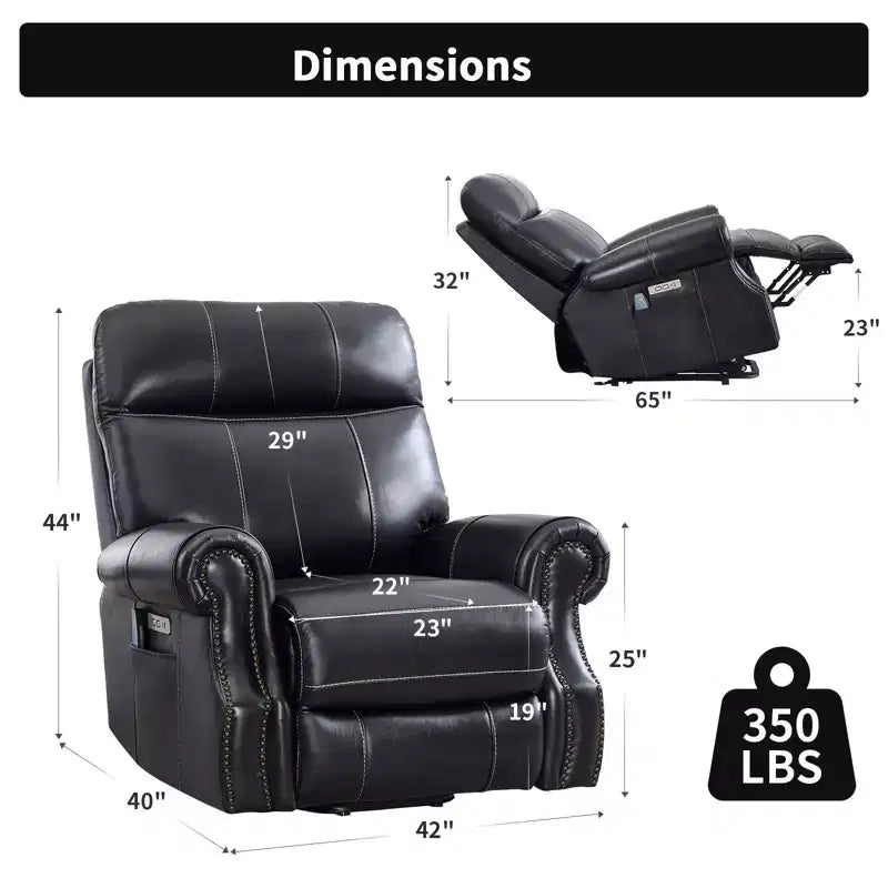 Poltrona reclinabile Bestier con sollevamento elettrico in vera pelle con porta USB, poltrona reclinabile di lusso a dondolo con massaggio per soggiorno, camera da letto, home theater