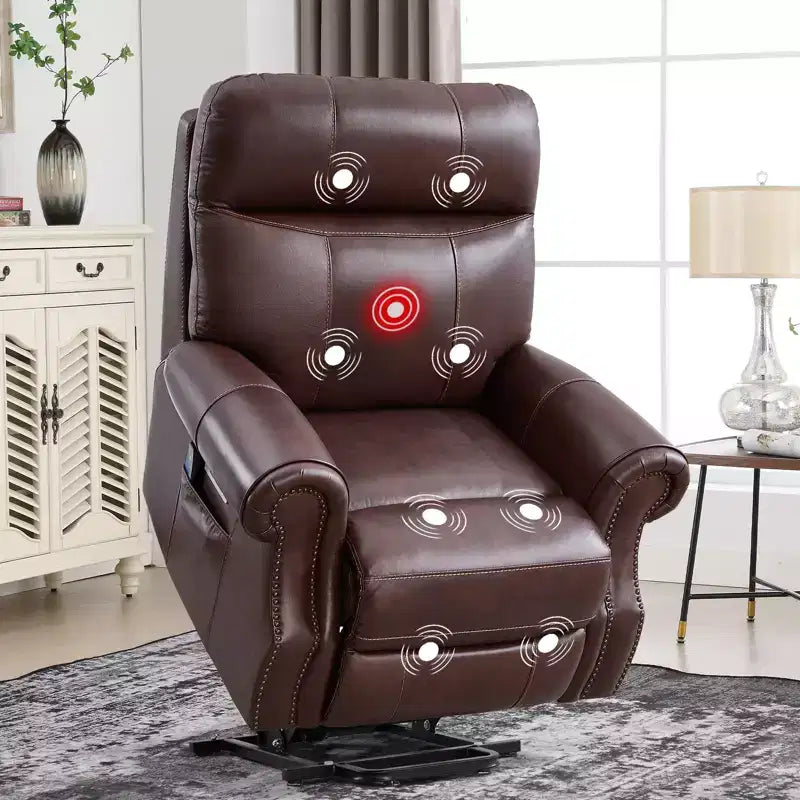 Poltrona reclinabile Bestier con sollevamento elettrico in vera pelle con porta USB, poltrona reclinabile di lusso a dondolo con massaggio per soggiorno, camera da letto, home theater