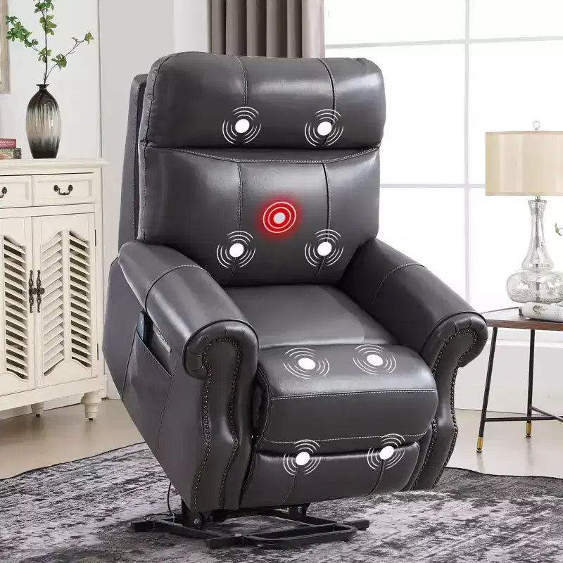 Poltrona reclinabile Bestier con sollevamento elettrico in vera pelle con porta USB, poltrona reclinabile di lusso a dondolo con massaggio per soggiorno, camera da letto, home theater