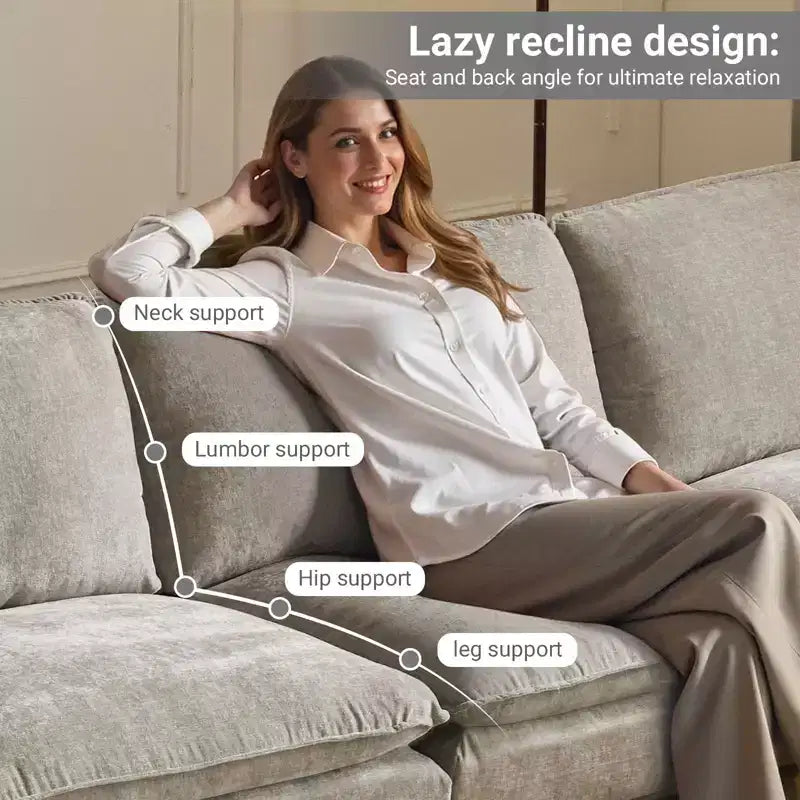 Divano in ciniglia con braccioli e topper, largo 305 cm, marrone/grigio/verde/arancione, 3 posti, con pouf