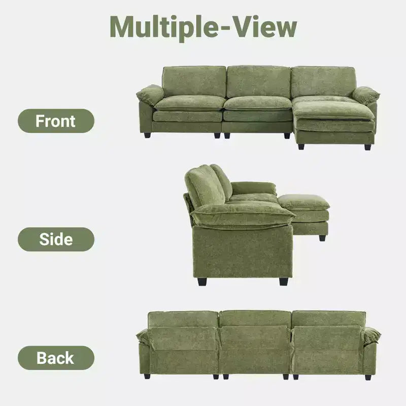 Divano in ciniglia con braccioli e topper, largo 305 cm, marrone/grigio/verde/arancione, 3 posti, con pouf