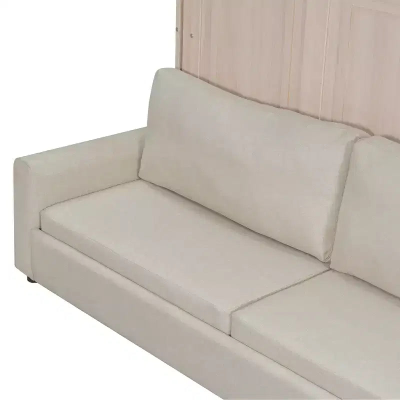 Letto a Scomparsa Queen Size con Divano e Luci LED, Unità Letto a Parete Salvaspazio con Divano Imbottito, Beige - ModernLuxe