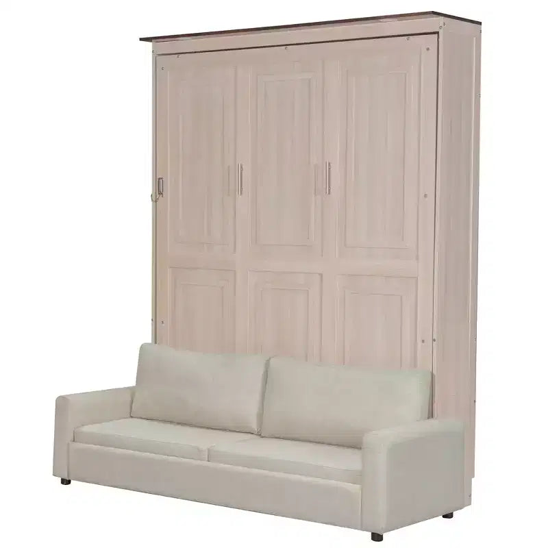 Letto a Scomparsa Queen Size con Divano e Luci LED, Unità Letto a Parete Salvaspazio con Divano Imbottito, Beige - ModernLuxe