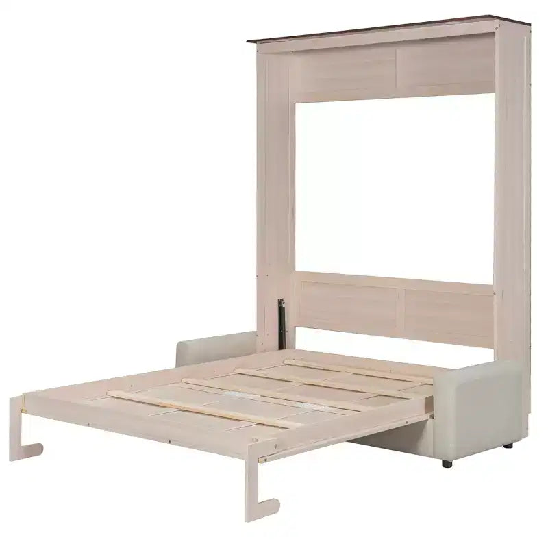 Letto a Scomparsa Queen Size con Divano e Luci LED, Unità Letto a Parete Salvaspazio con Divano Imbottito, Beige - ModernLuxe