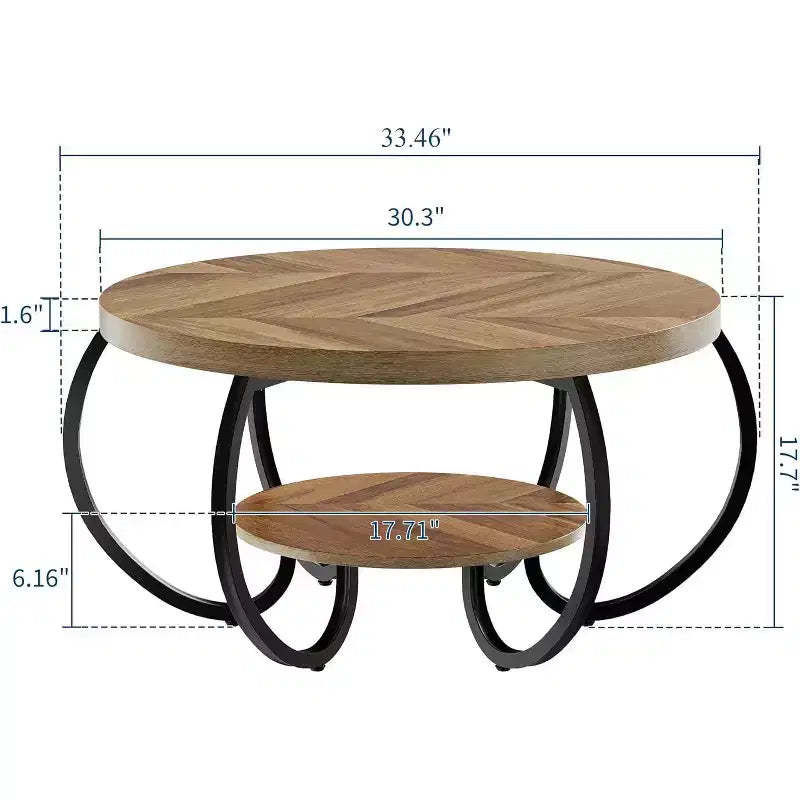 Tavolino da caffè rotondo a 2 ripiani Marrone/Rovere chiaro per 1-4 persone