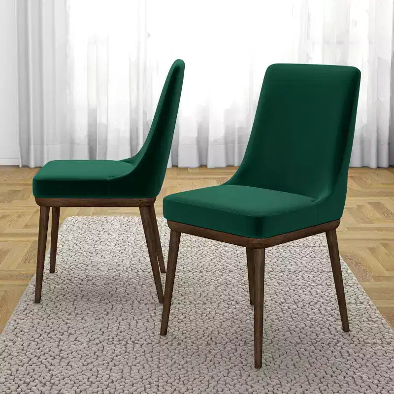 Sedia da pranzo in velluto verde/grigio, schienale basso senza braccioli, set da 2