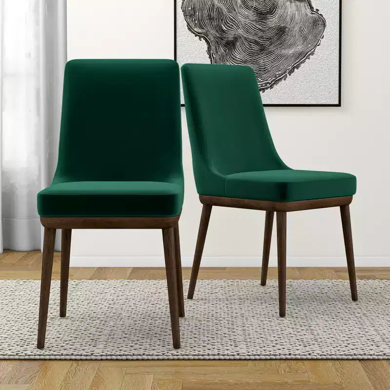 Sedia da pranzo in velluto verde/grigio, schienale basso senza braccioli, set da 2